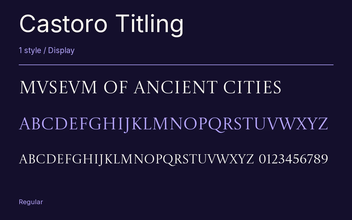 Castoro Titling type specimen with letters and figures