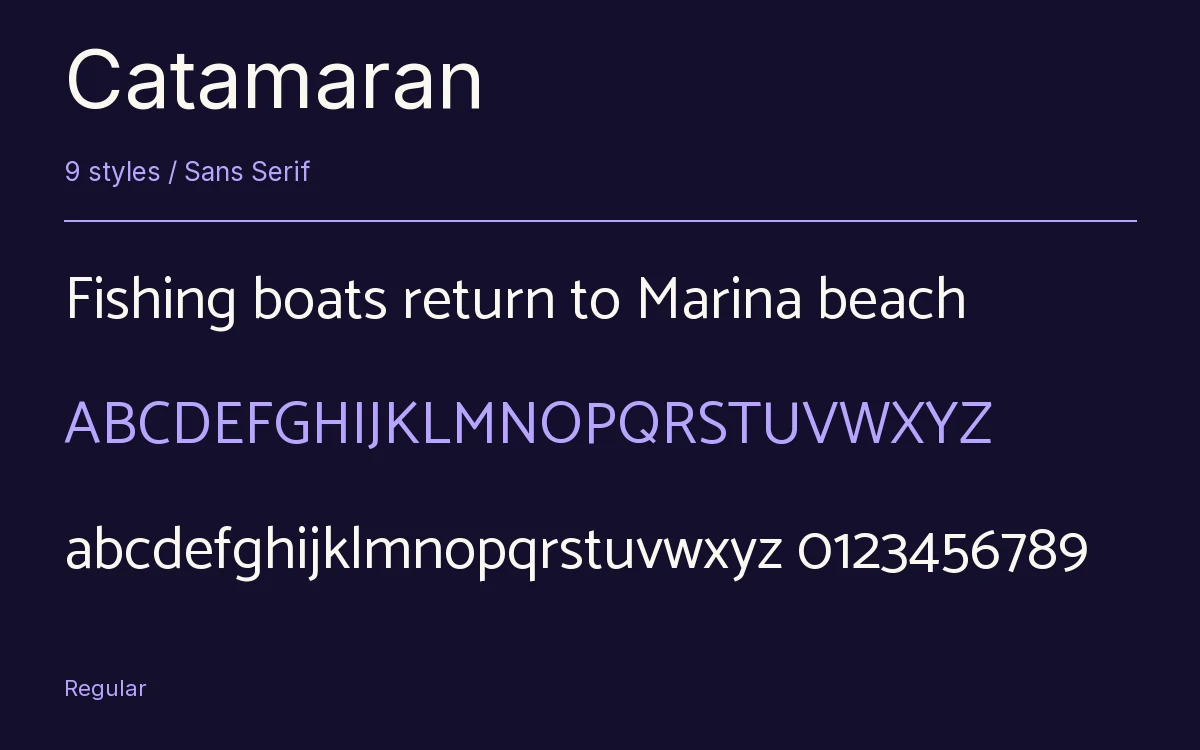 Catamaran type specimen with letters and figures