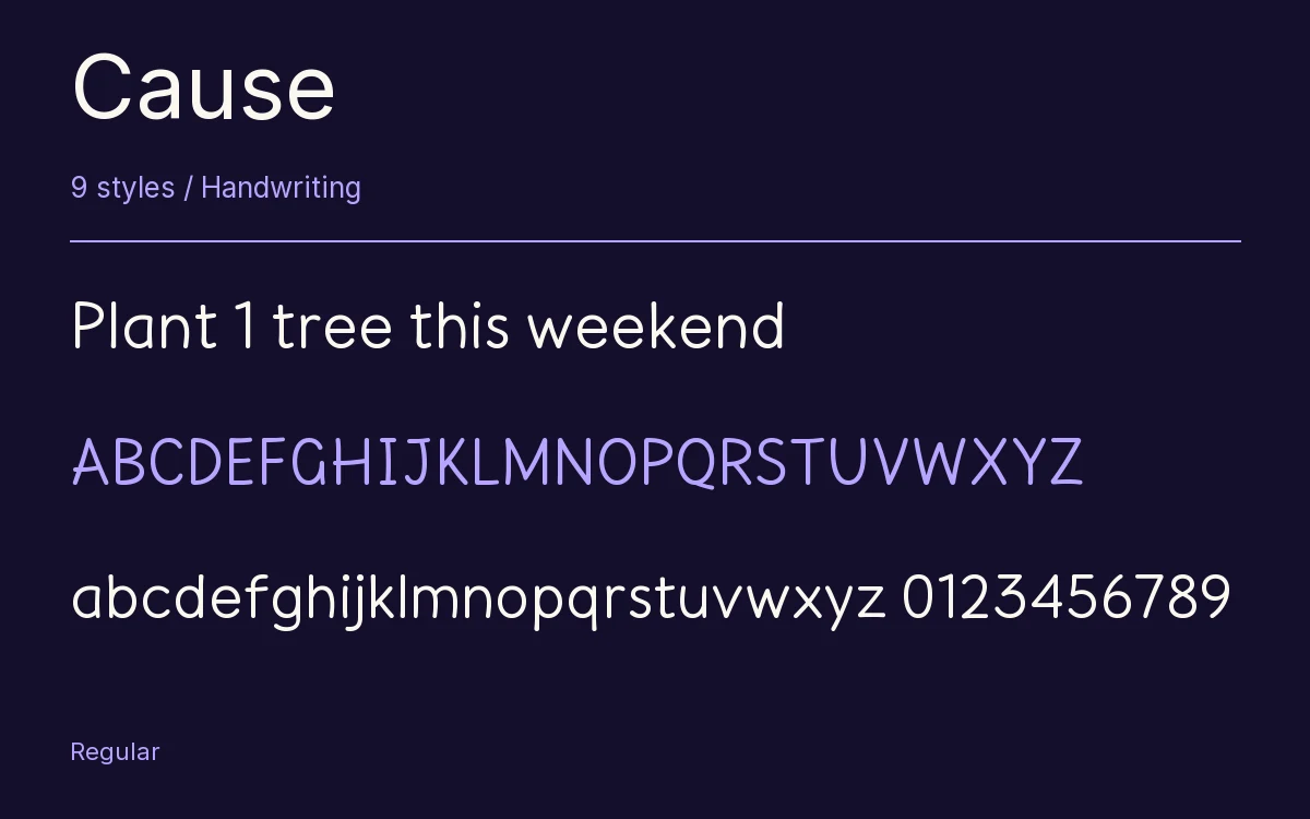 Cause type specimen with letters and figures
