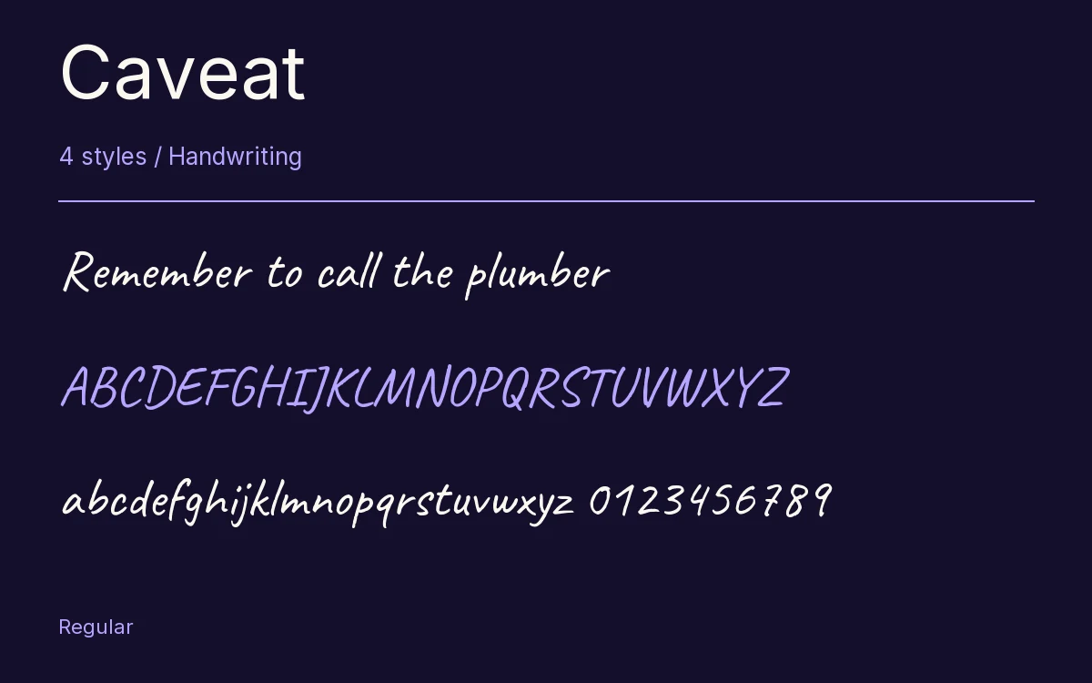 Caveat type specimen with letters and figures