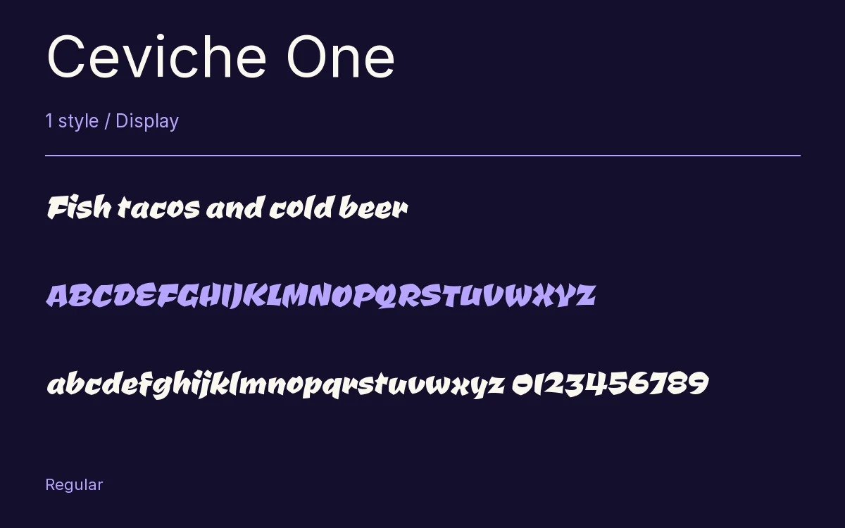 Ceviche One type specimen with letters and figures