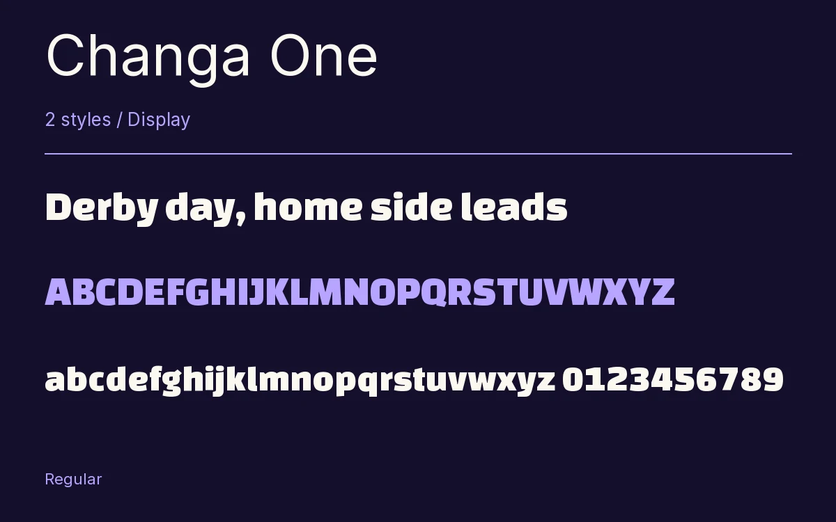 Changa One type specimen with letters and figures