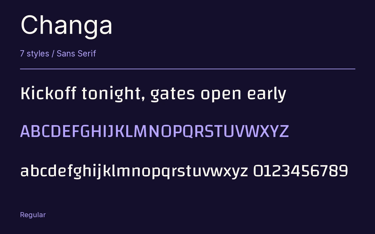 Changa type specimen with letters and figures