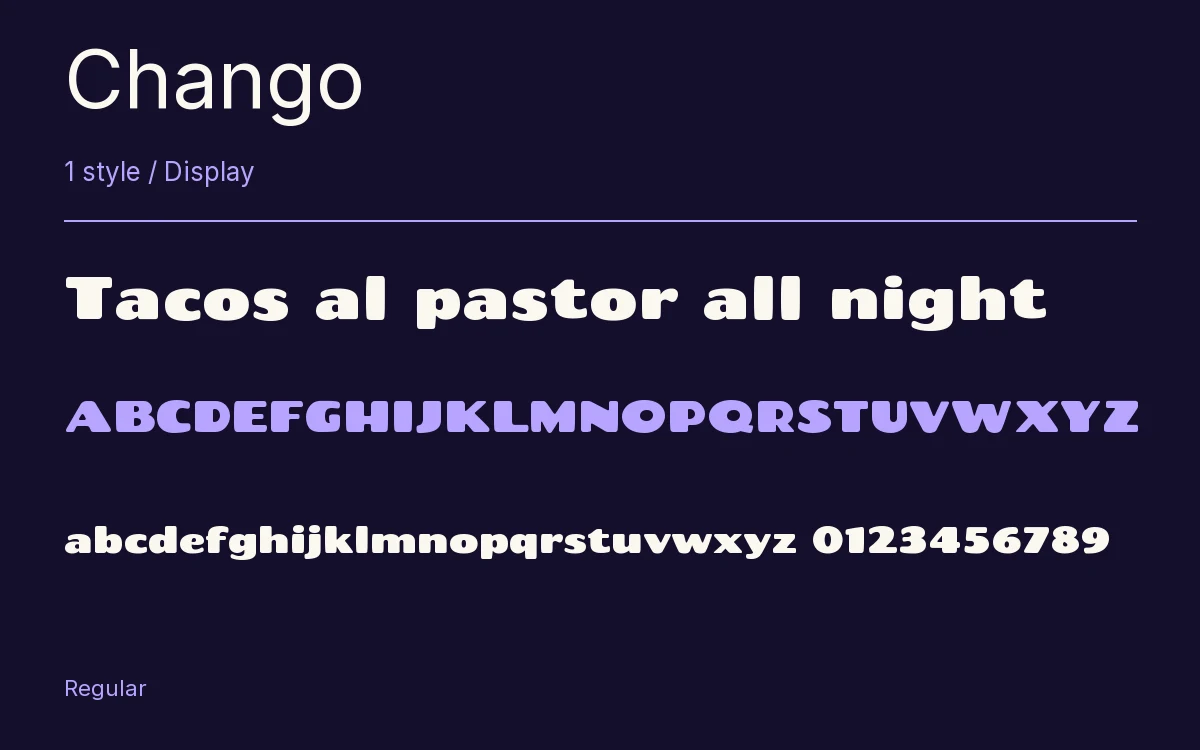 Chango type specimen with letters and figures