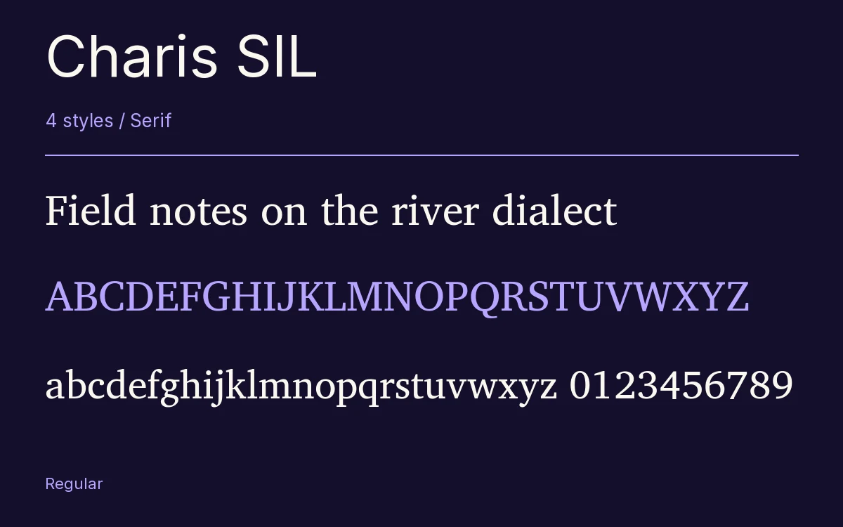 Charis SIL type specimen with letters and figures