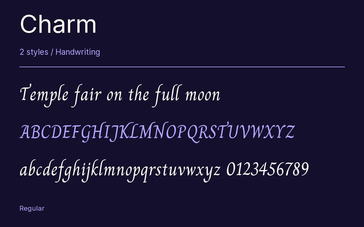 Charm type specimen with letters and figures