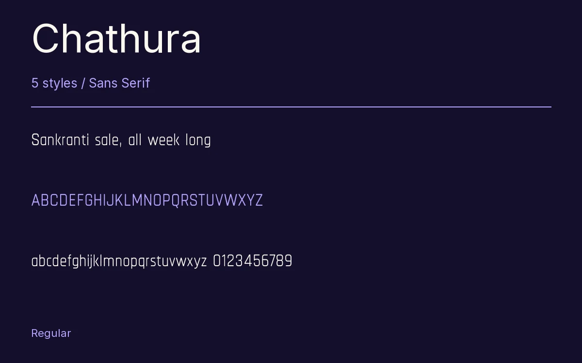 Chathura type specimen with letters and figures