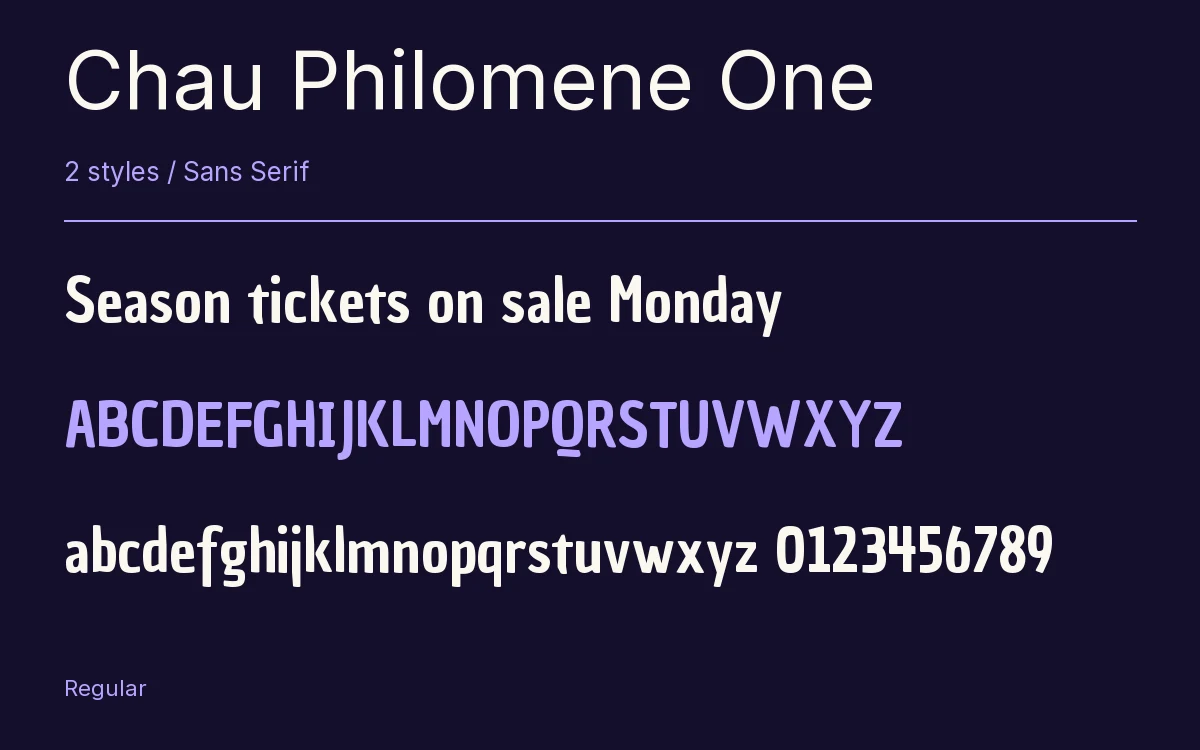 Chau Philomene One type specimen with letters and figures