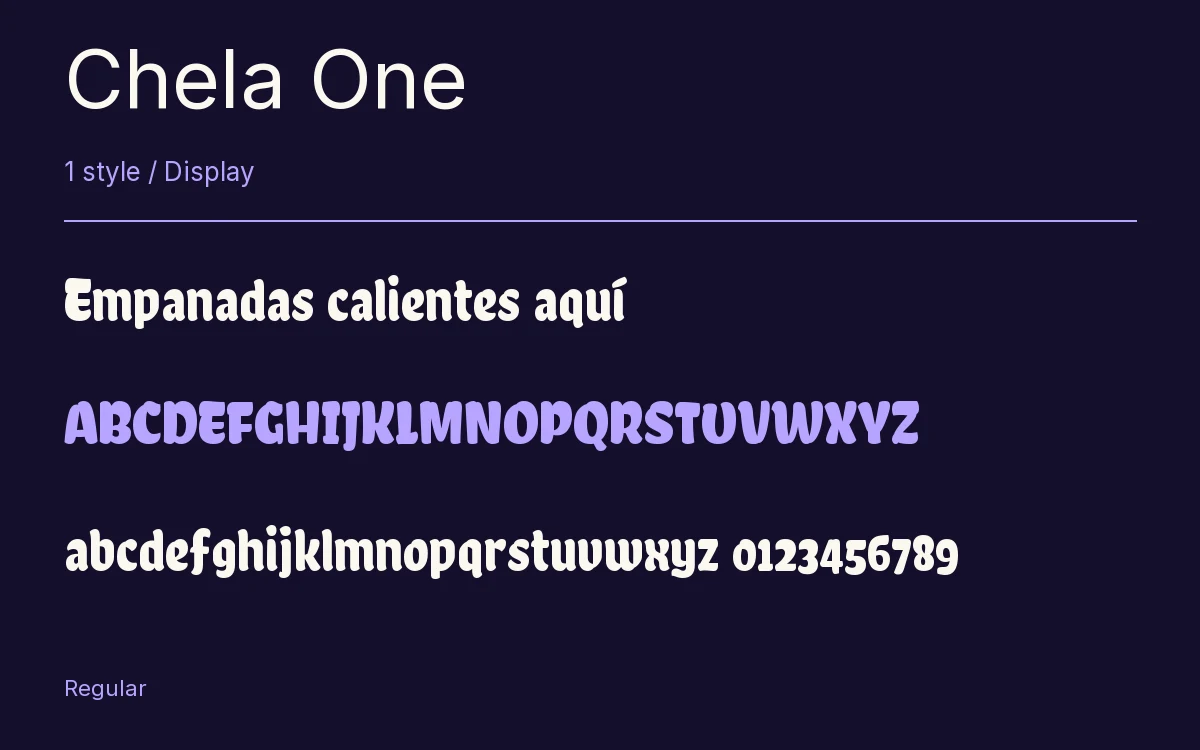 Chela One type specimen with letters and figures