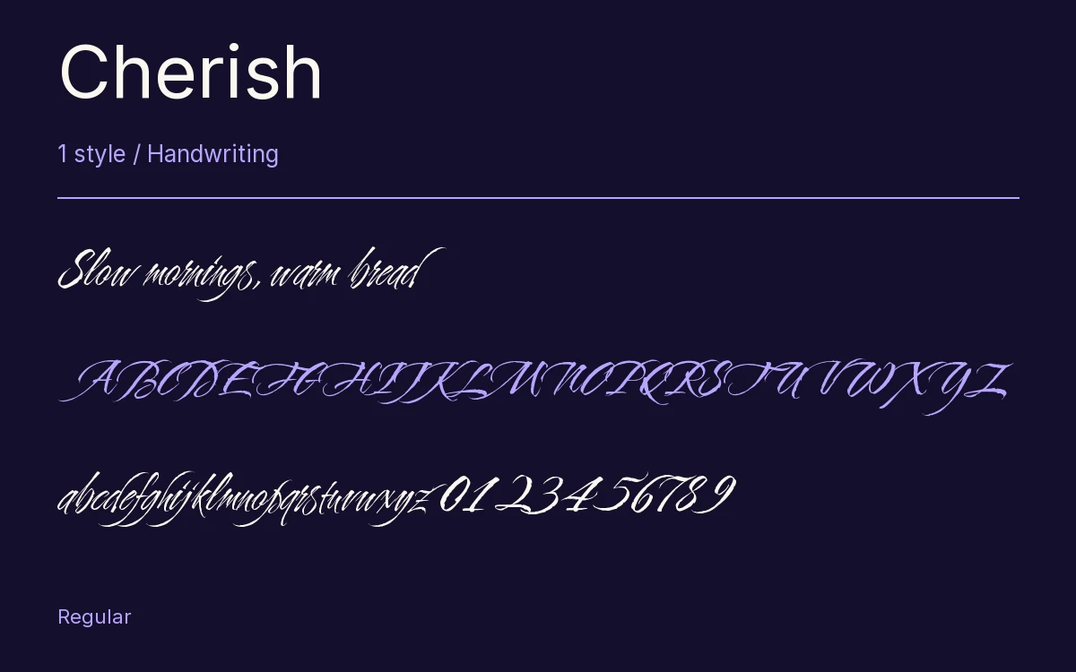 Cherish type specimen with letters and figures
