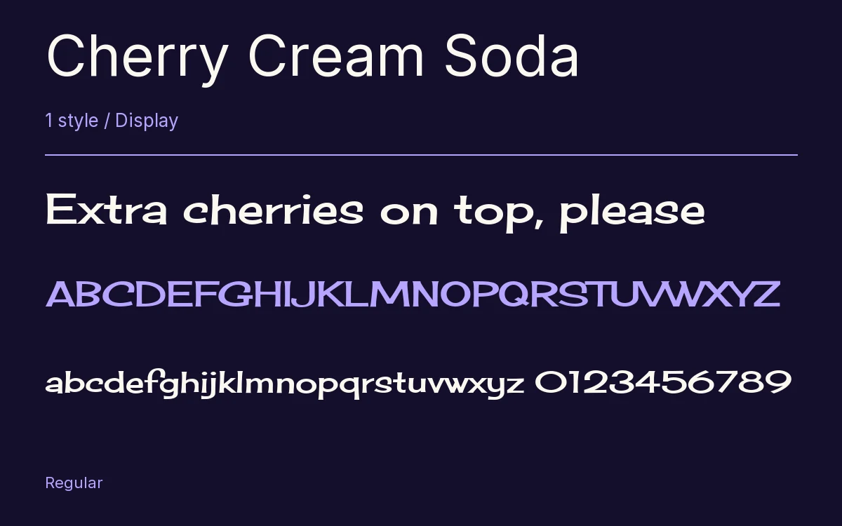 Cherry Cream Soda type specimen with letters and figures