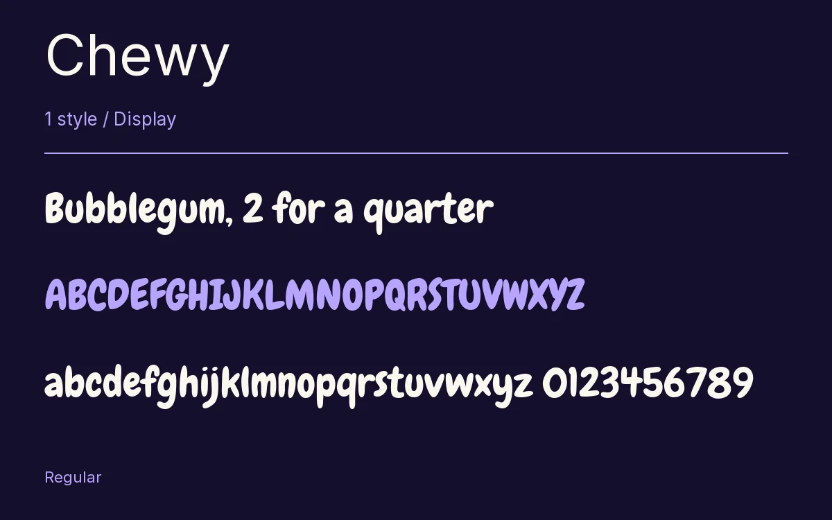 Chewy type specimen with letters and figures