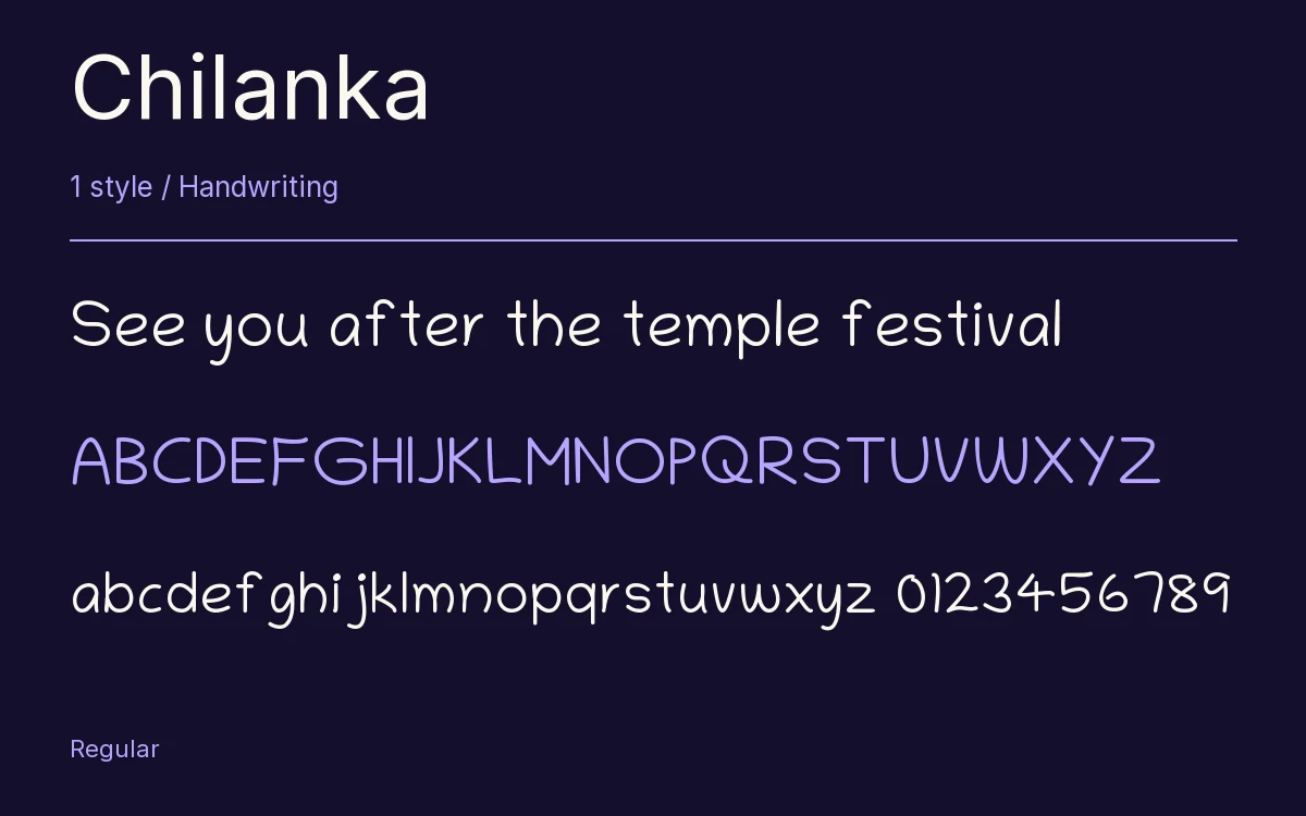 Chilanka type specimen with letters and figures