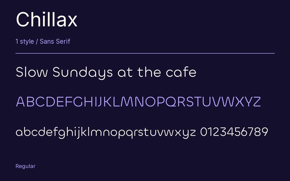Chillax type specimen with letters and figures