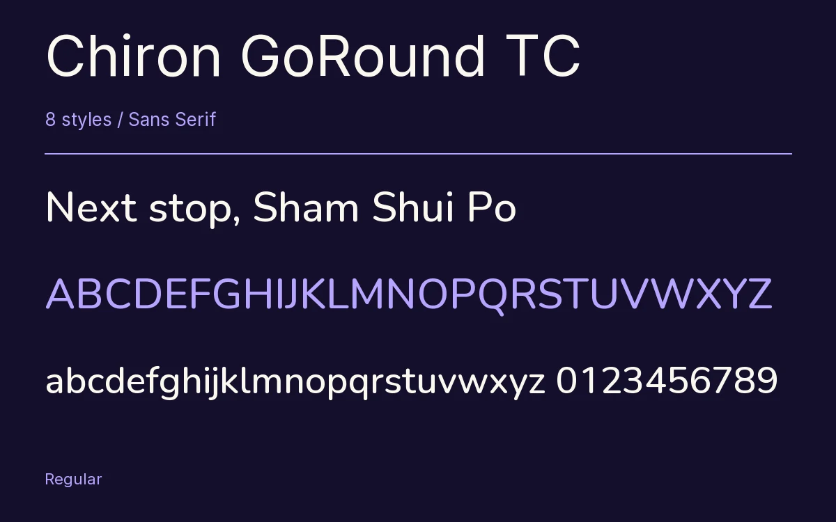 Chiron GoRound TC type specimen with letters and figures