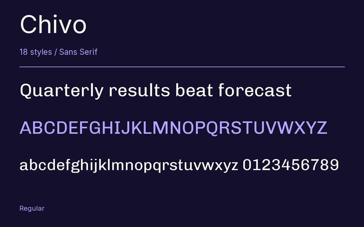 Chivo type specimen with letters and figures