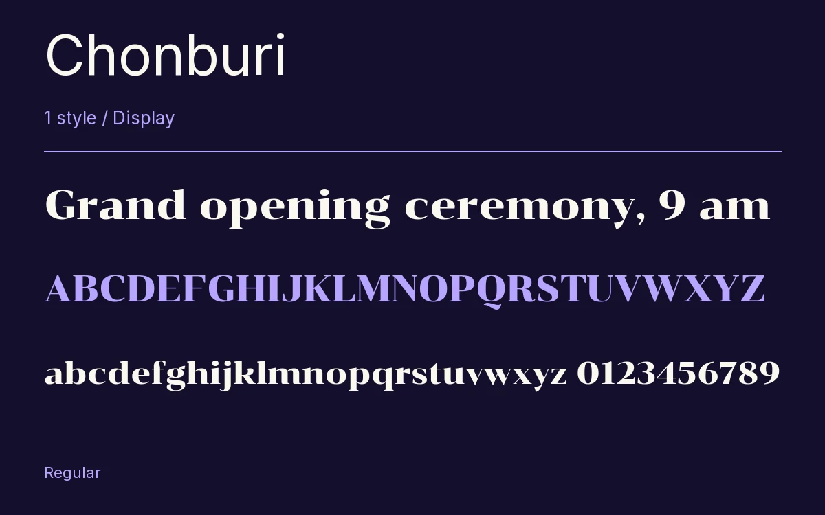 Chonburi type specimen with letters and figures
