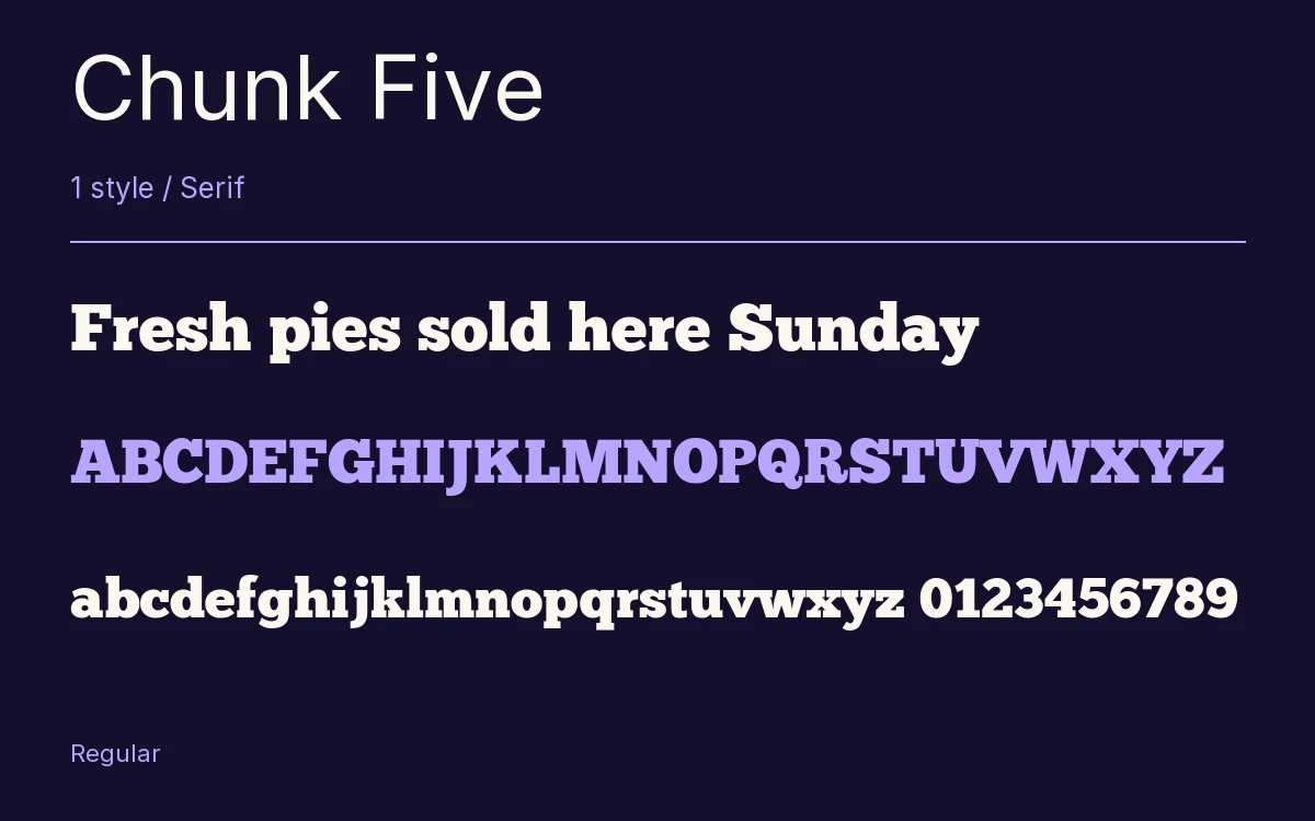Chunk Five type specimen with letters and figures