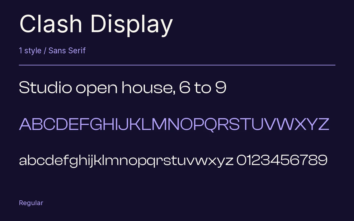 Clash Display type specimen with letters and figures