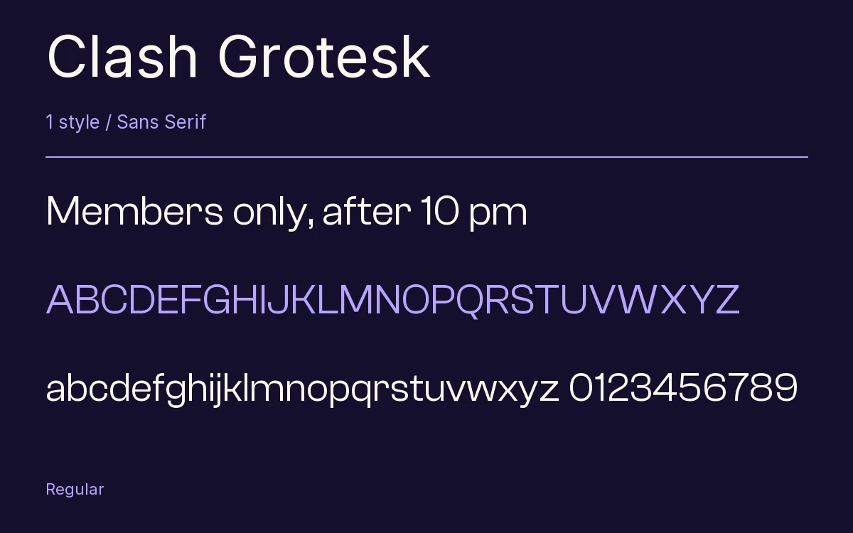 Clash Grotesk type specimen with letters and figures