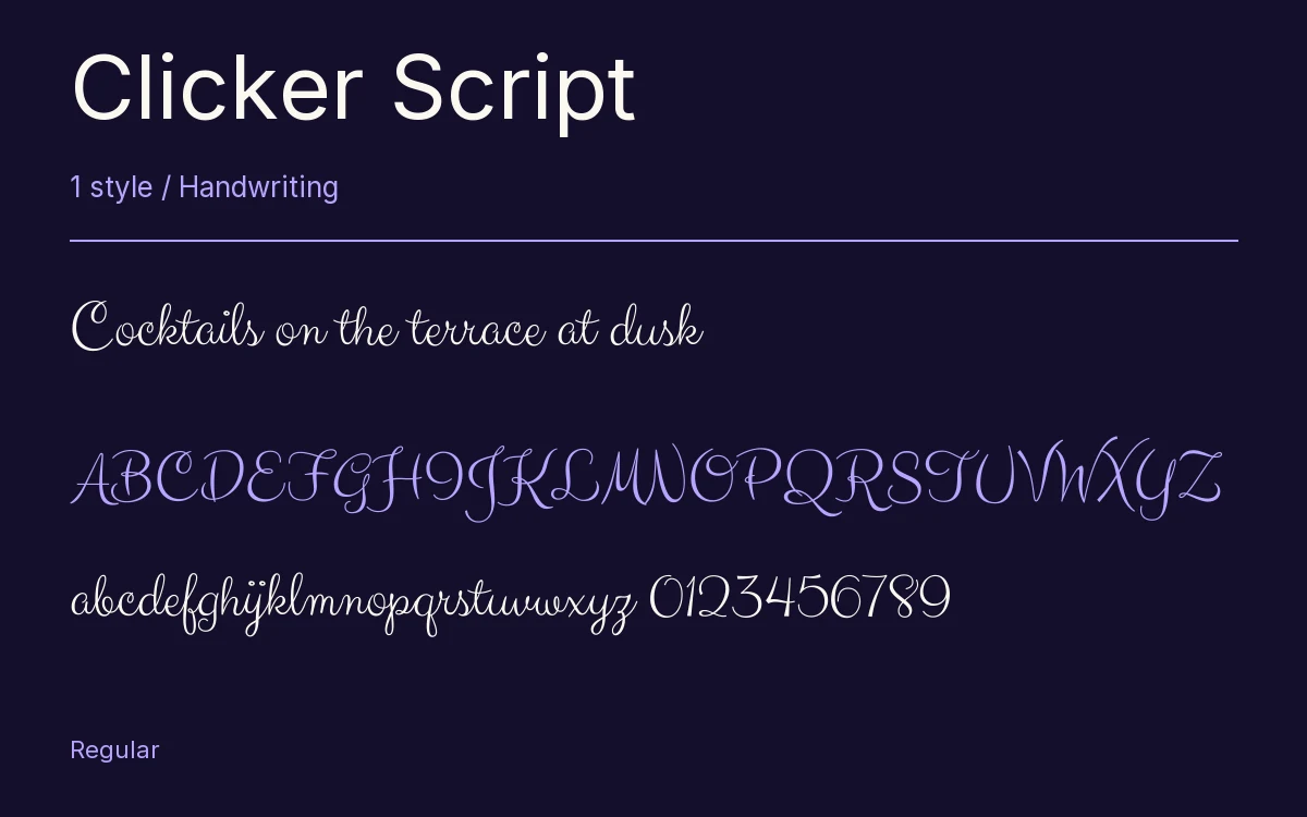 Clicker Script type specimen with letters and figures