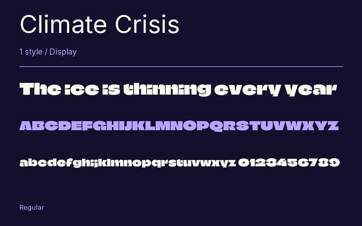 Climate Crisis type specimen with letters and figures