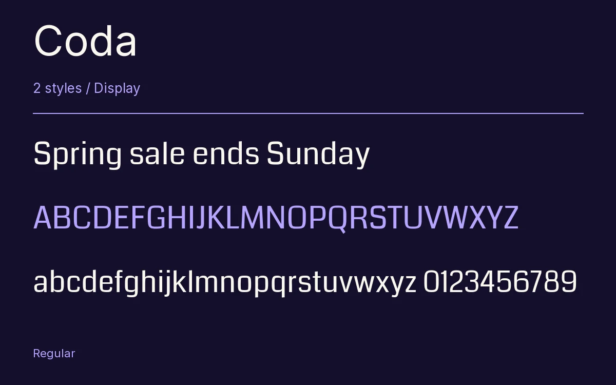 Coda type specimen with letters and figures