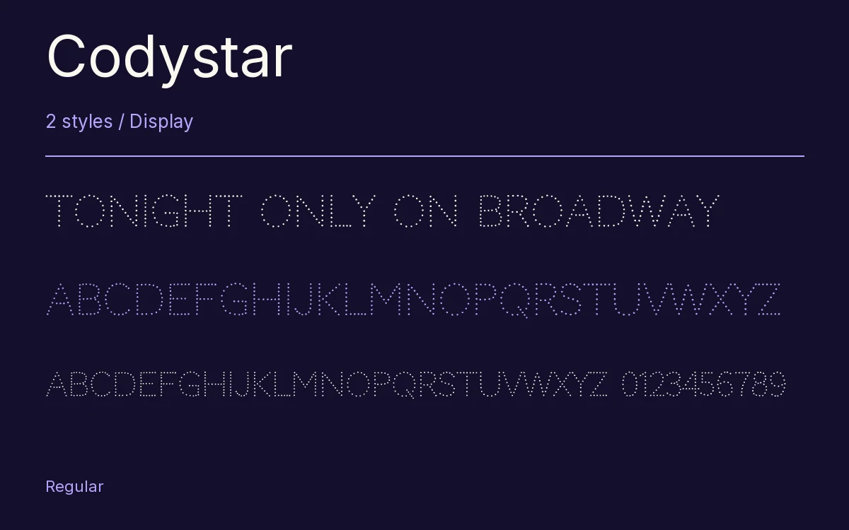 Codystar type specimen with letters and figures