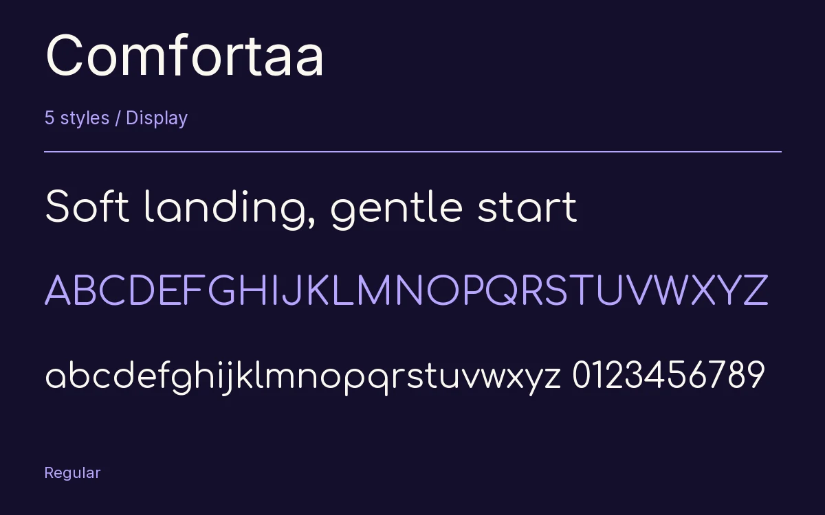 Comfortaa type specimen with letters and figures