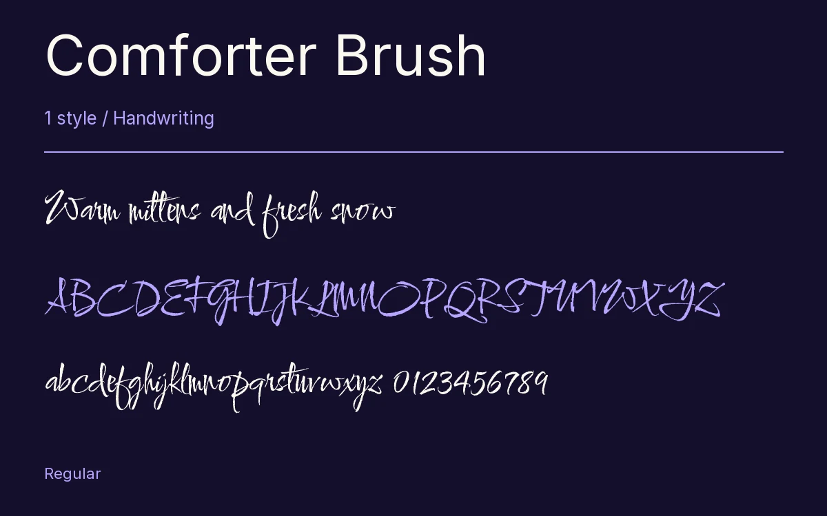 Comforter Brush type specimen with letters and figures