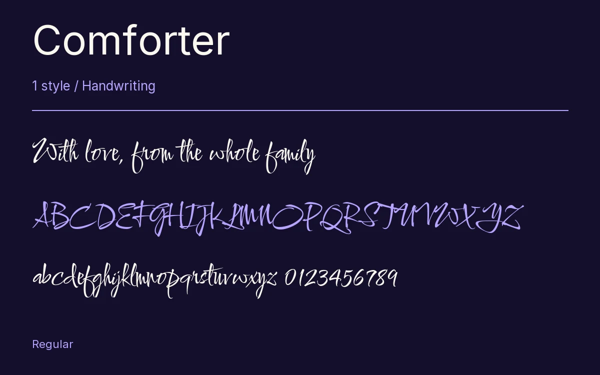 Comforter type specimen with letters and figures