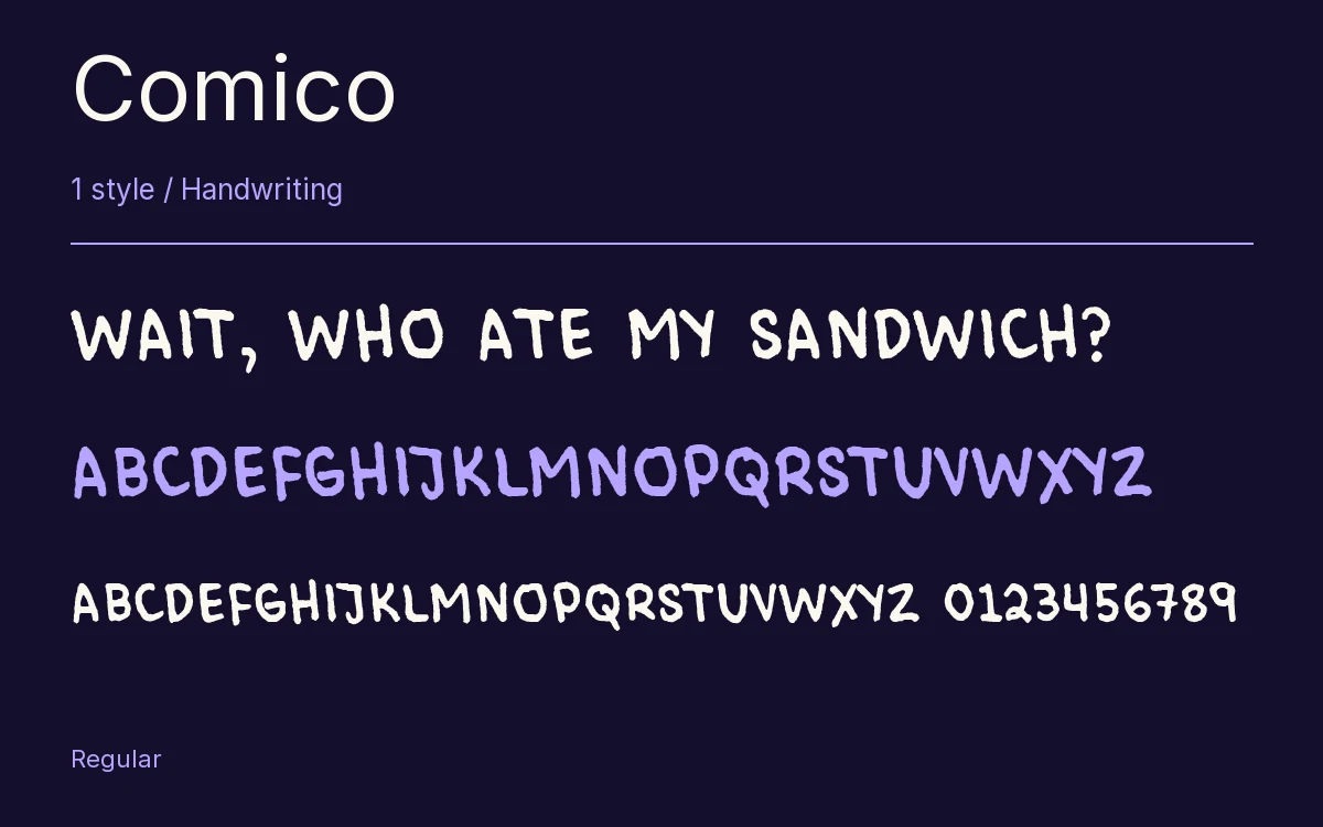Comico type specimen with letters and figures