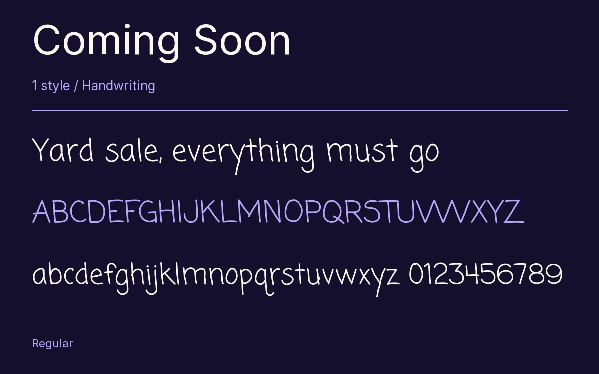 Coming Soon type specimen with letters and figures