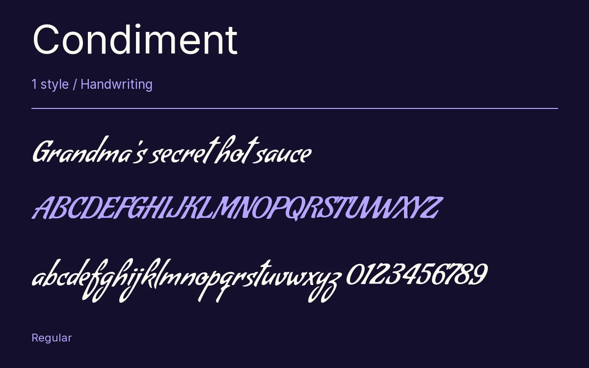 Condiment type specimen with letters and figures