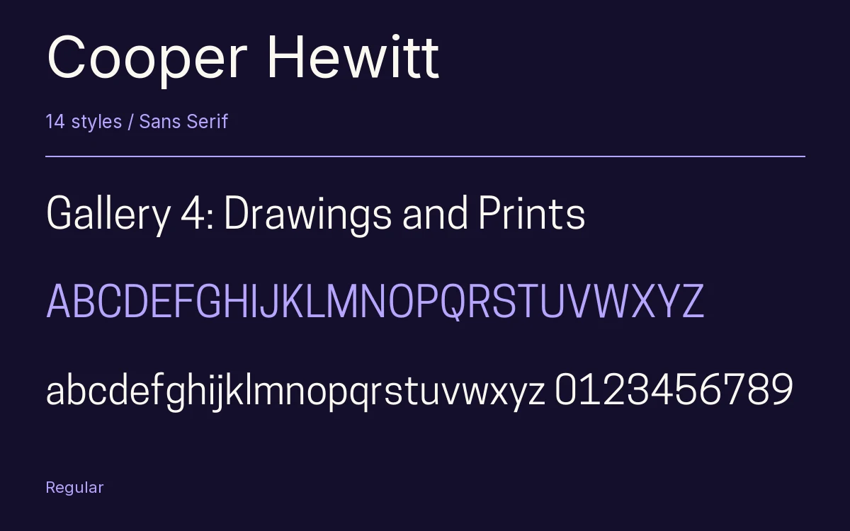 Cooper Hewitt type specimen with letters and figures