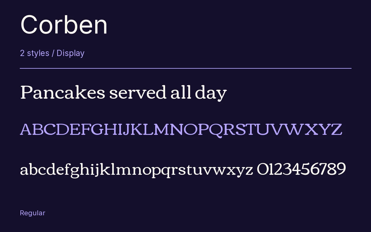 Corben type specimen with letters and figures