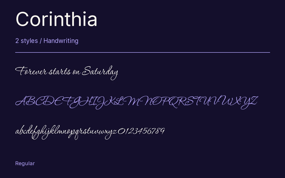 Corinthia type specimen with letters and figures