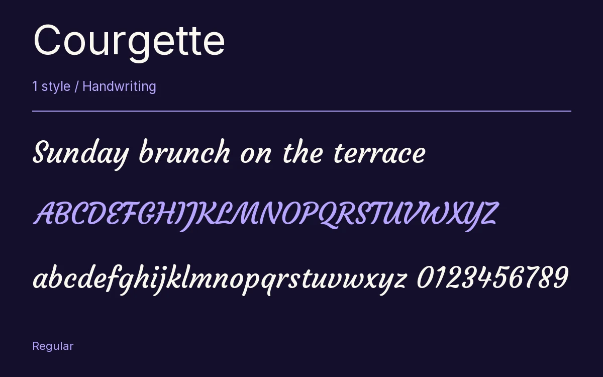 Courgette type specimen with letters and figures