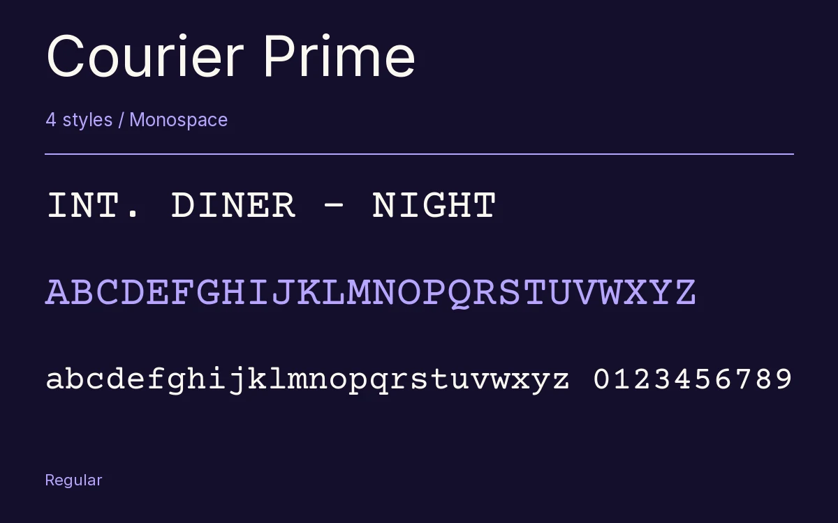 Courier Prime type specimen with letters and figures