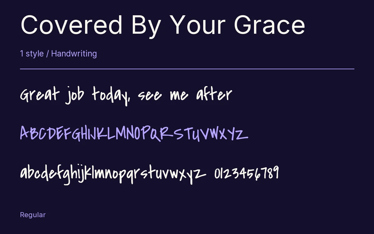 Covered By Your Grace type specimen with letters and figures