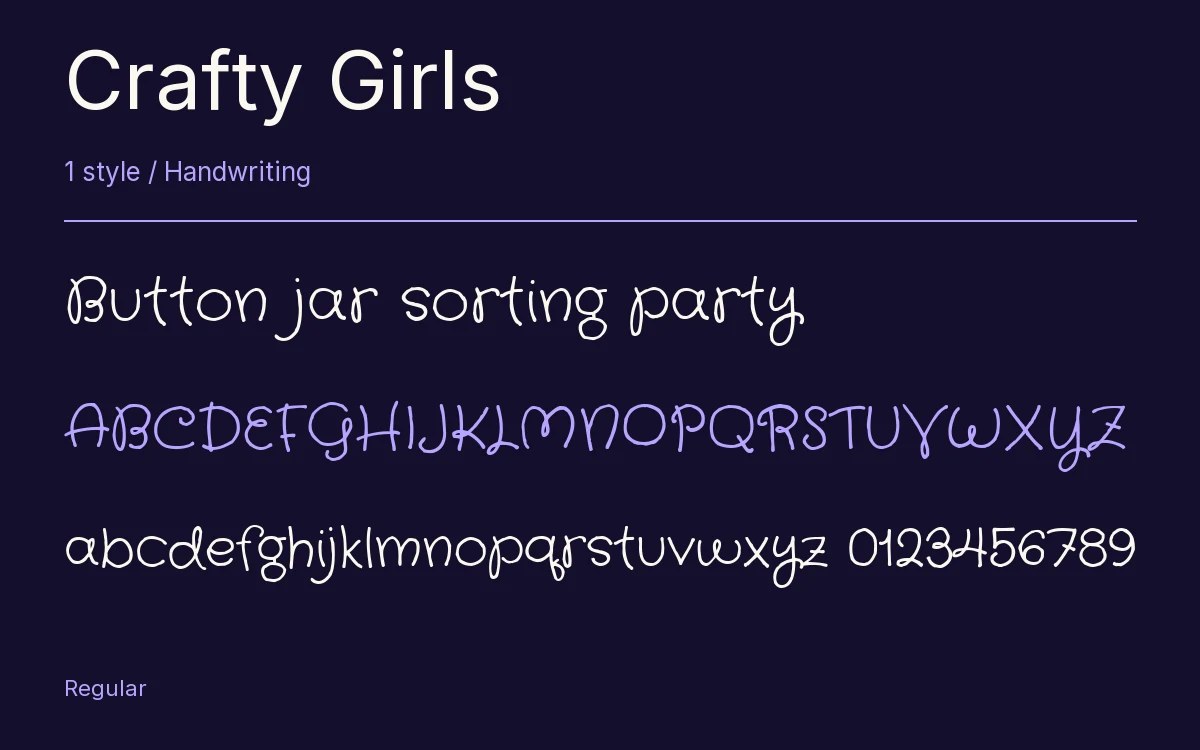 Crafty Girls type specimen with letters and figures