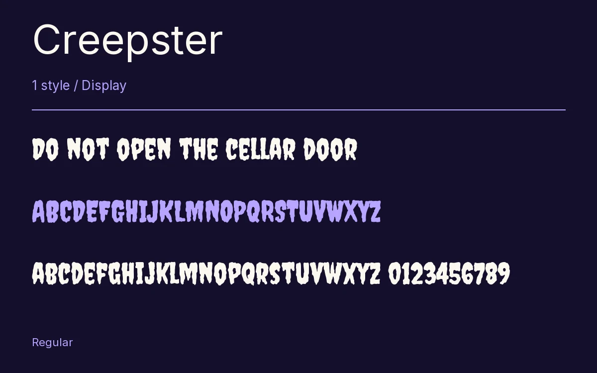 Creepster type specimen with letters and figures