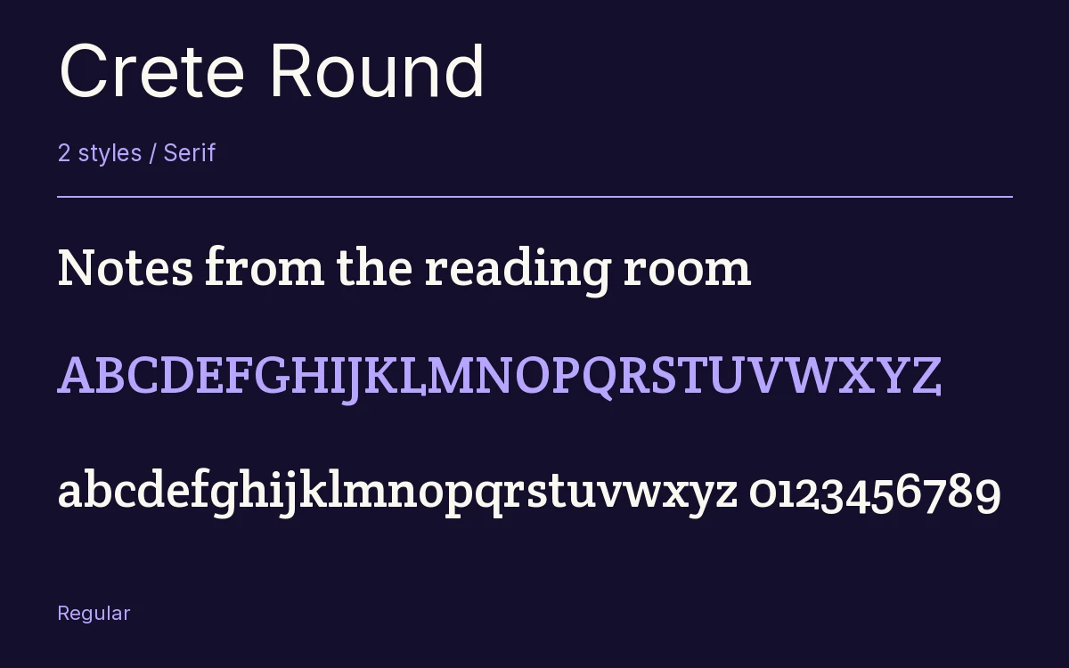 Crete Round type specimen with letters and figures