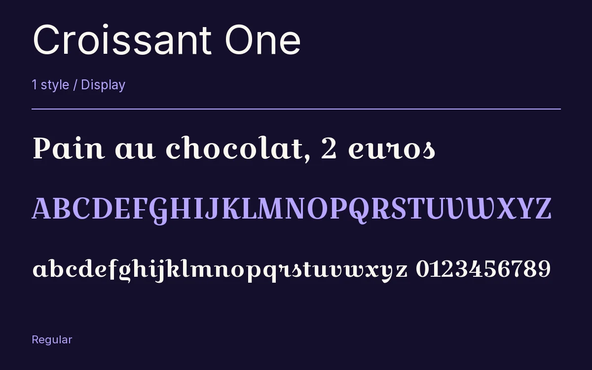 Croissant One type specimen with letters and figures