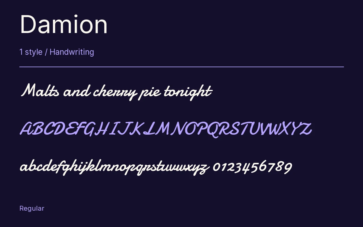 Damion type specimen with letters and figures
