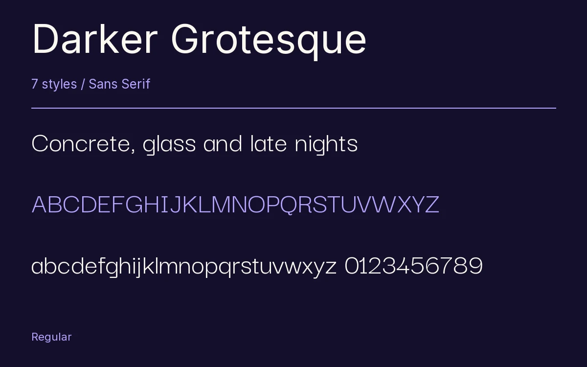 Darker Grotesque type specimen with letters and figures