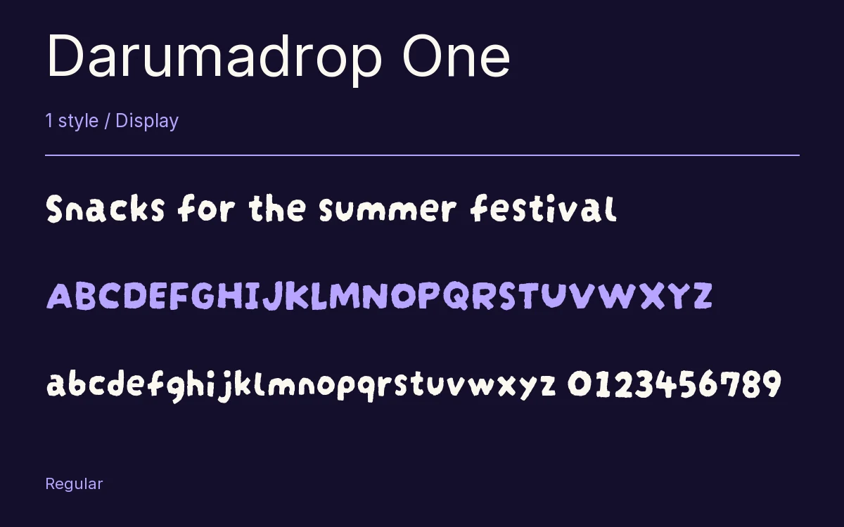 Darumadrop One type specimen with letters and figures
