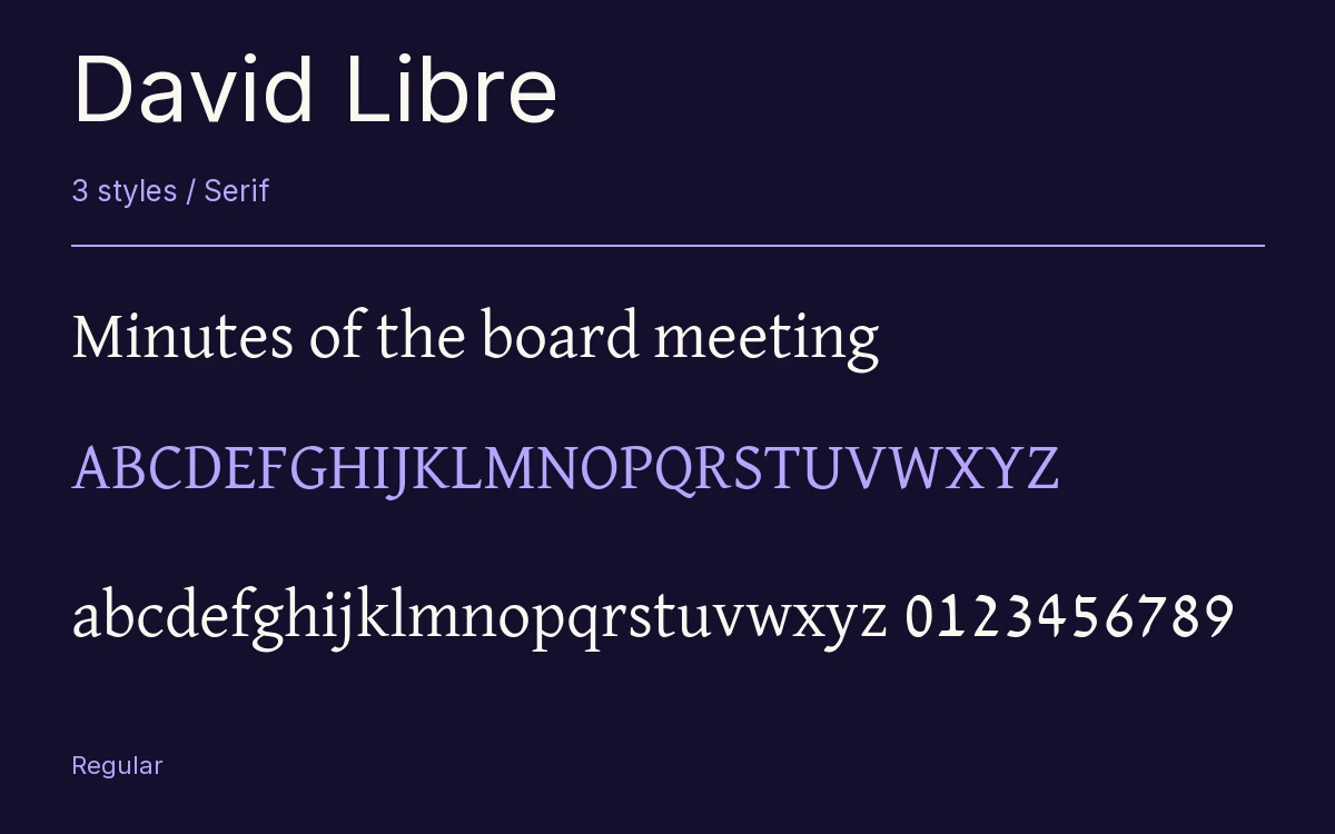 David Libre type specimen with letters and figures