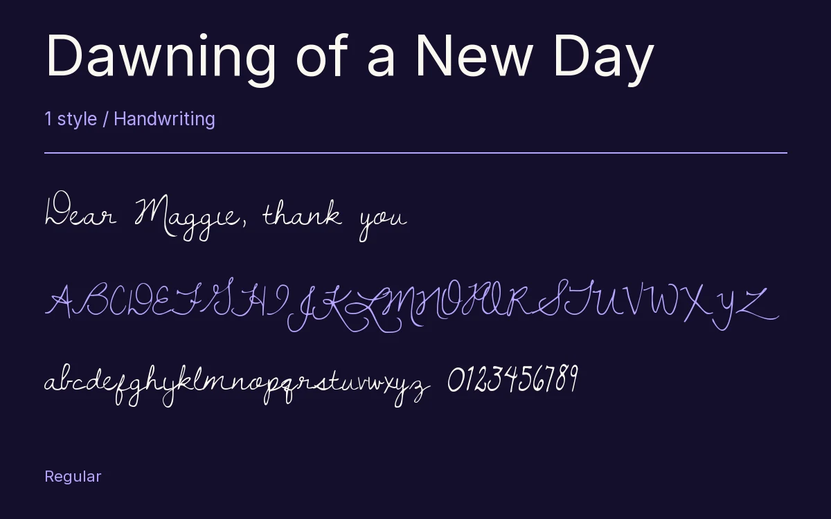 Dawning of a New Day type specimen with letters and figures