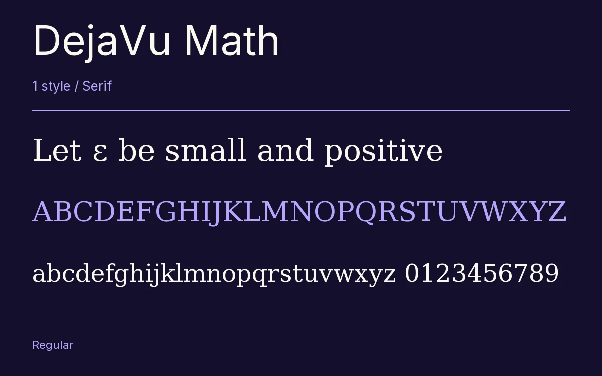 DejaVu Math type specimen with letters and figures